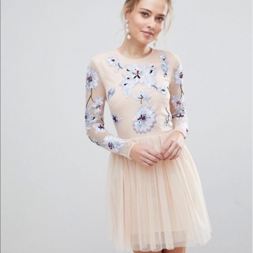 ASOS Beaded Pastel Tulle Dress Wedding Guest Party